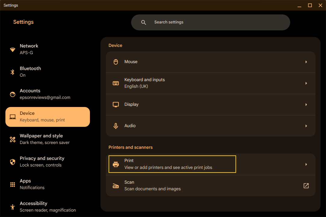 ChromeOS Device option