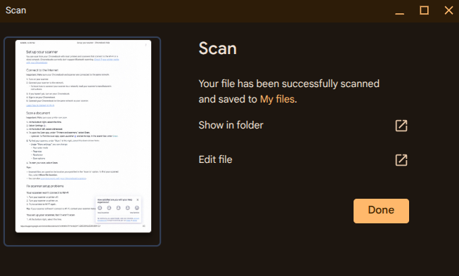 ChromeOS Scanner settings