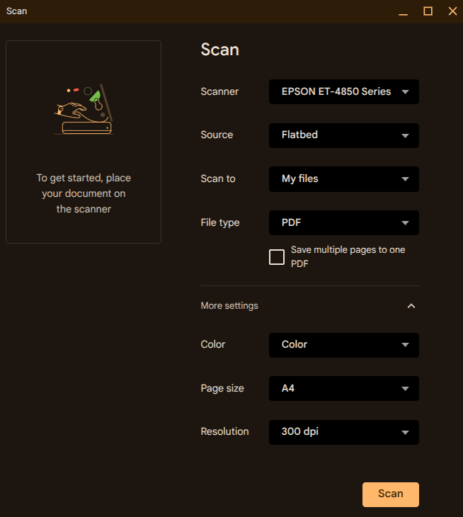 ChromeOS Scanner settings