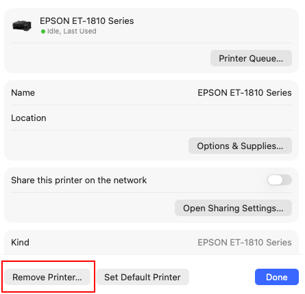 macOS Printer Driver Utility tab