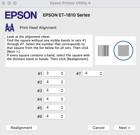 macOS Print Head Alignment pattern example