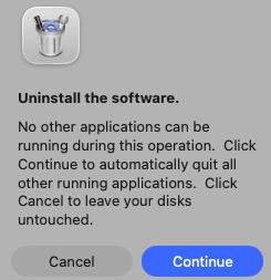 macOS Uninstall Center confirm menu option