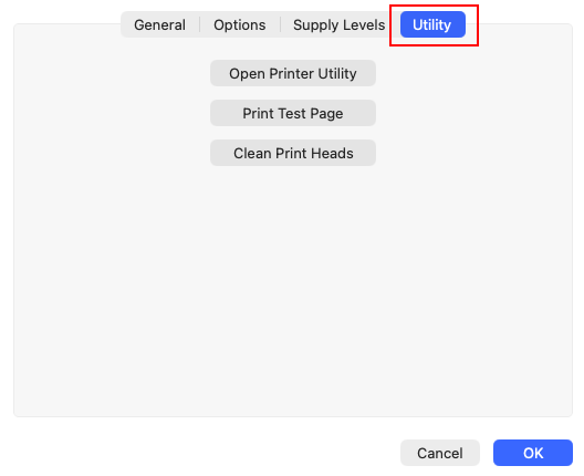 macOS Printer Driver Utility tab
