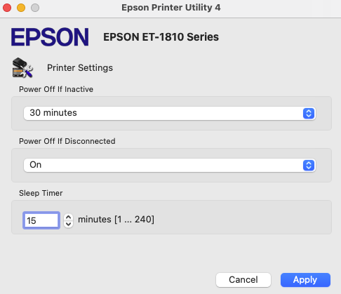 macOS Printer Setting in Epson Utility