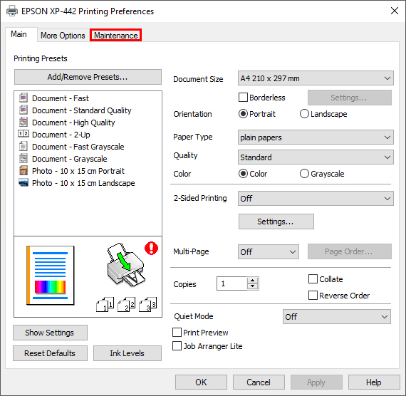 Utilitaires d'impression EPSON