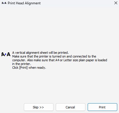 Windows Print Head Alignment: Print button
