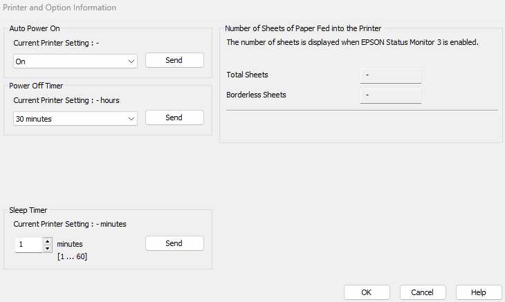 Power and Sleep setting in Windows printer driver